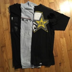 Set of men’s Metal Mulisha, Oakley, DC Tees